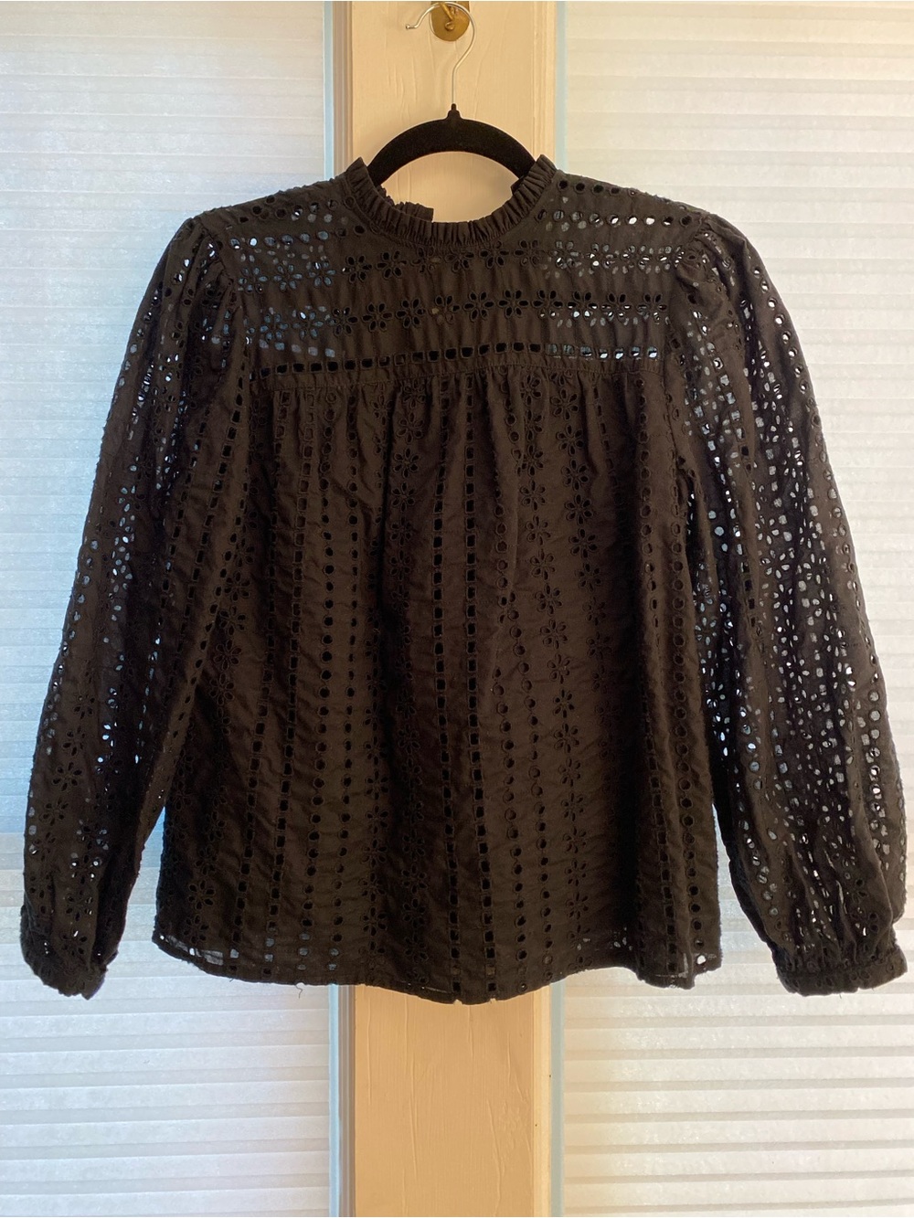 J. Crew Black Eyelet Puff-Sleeve Blouse